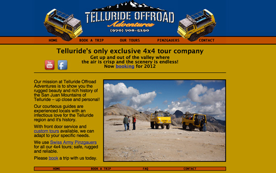 Telluride Offroad Adventures website, designed and built by Tricycle Web Design